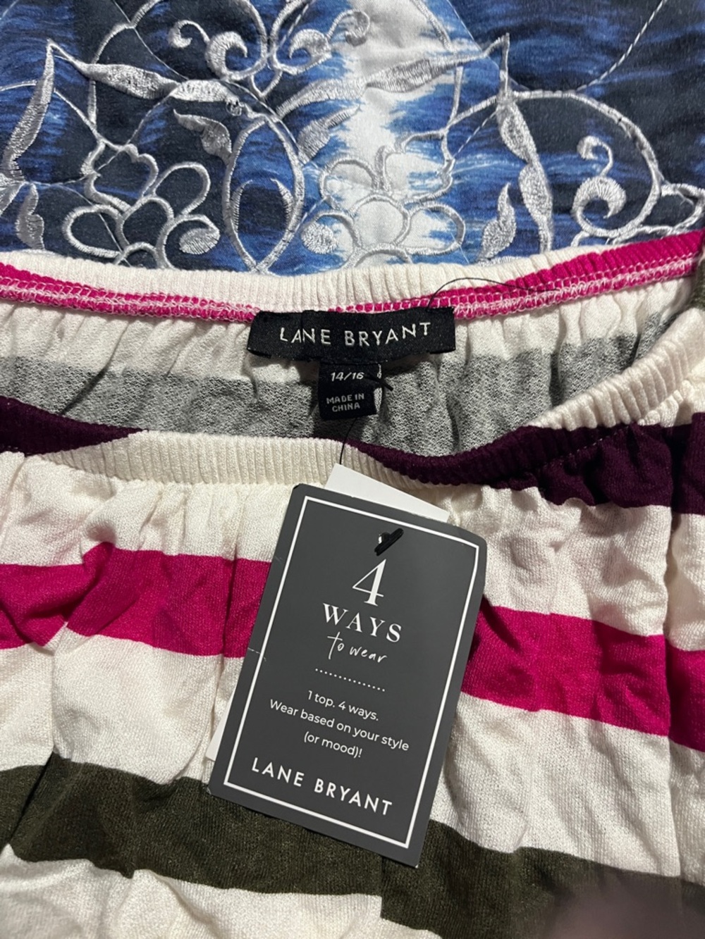 Lane Bryant Pink, White & Olive Striped Elastic Waist Skirt